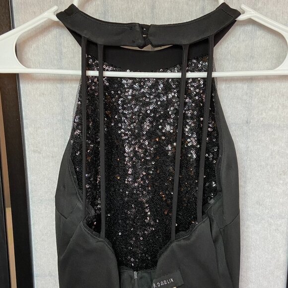 B Darlin Sequin High Neck Halter Open Back Ruffle Hem Mini Dress Black - Picture 9 of 15